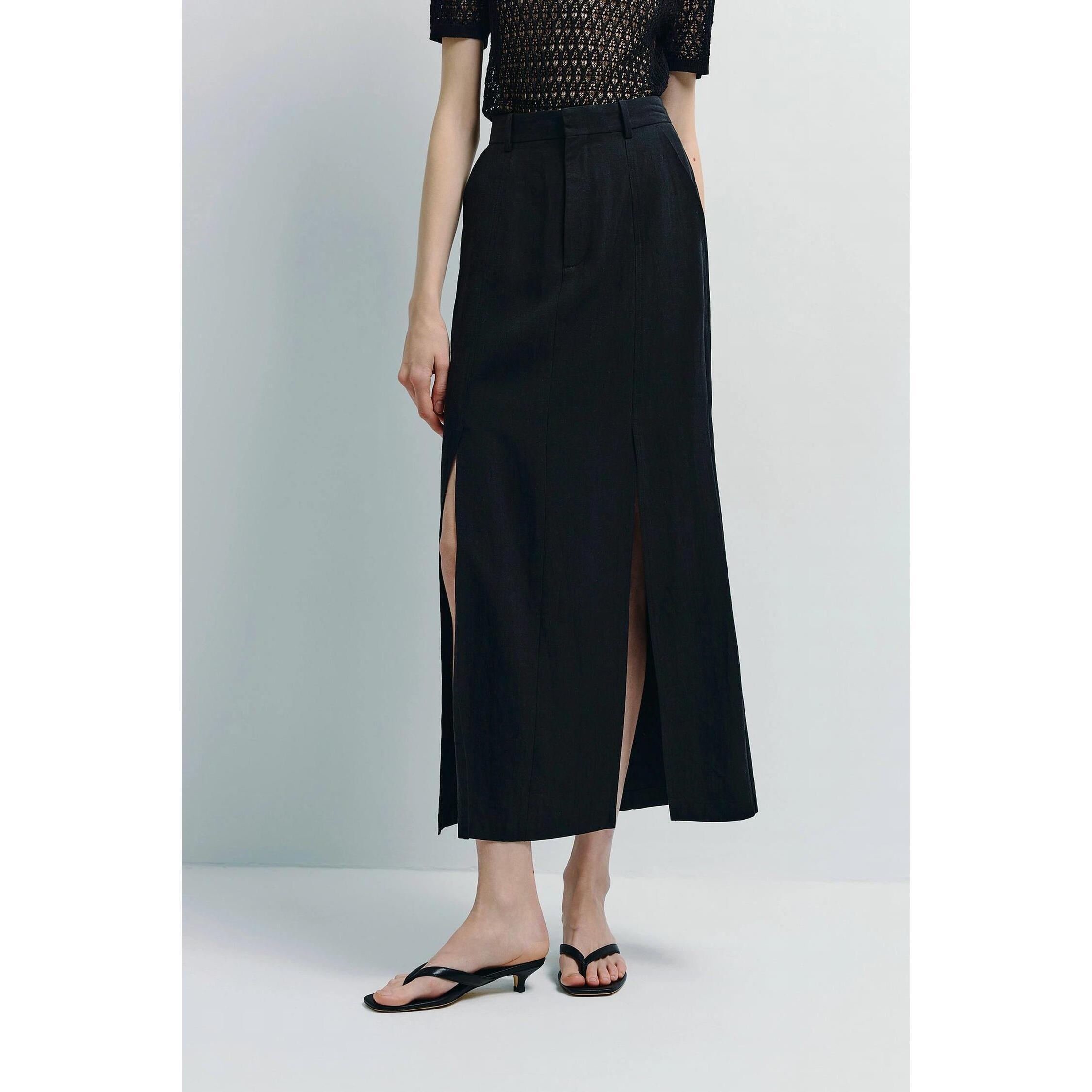 New Rue Sophie Mavis Slit Front Midi Skirt In Black